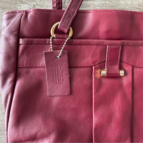 Vintage Handbag Burgundy Leather Purse Shoulder Bag Double Straps 90s - Picture 4 of 9